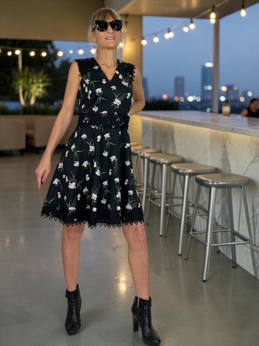 Ted Baker Nolla Printed Skater Dress 3 US/M Black Floral Sleeveless